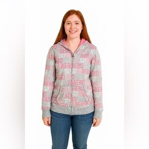 Aeropostale Gray and Pink Patterned Hoodie
